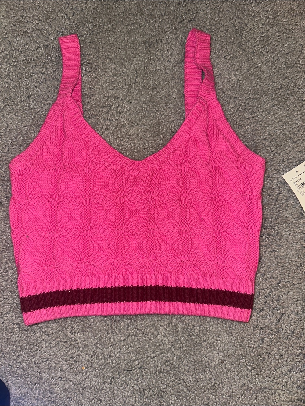 Good American Bright Pink Cable Knit Tank with Dark Contrast Hem size s nwt
